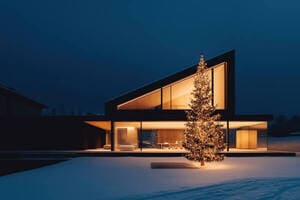A modern house at night